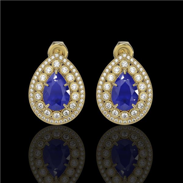 9.74 ctw Certified Sapphire & Diamond Victorian Earrings 14K Yellow Gold - REF-247X5A