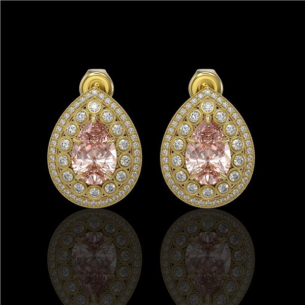 7.94 ctw Morganite & Diamond Victorian Earrings 14K Yellow Gold - REF-339F5M