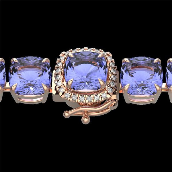 40 ctw Tanzanite & Micro Pave Diamond Bracelet 14k Rose Gold - REF-618F2M