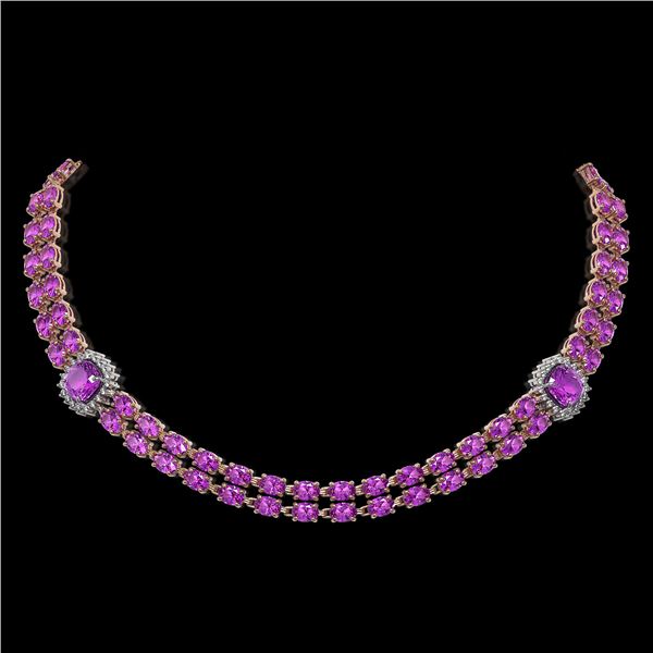 31.91 ctw Amethyst & Diamond Necklace 14K Rose Gold - REF-527W3H