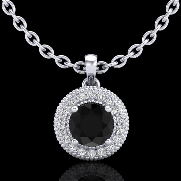 1 ctw Fancy Black Diamond Art Deco Stud Necklace 18k White Gold - REF-76M8G