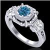 Image 1 : 1.01 ctw Fancy Intense Blue Diamond Art Deco Ring 18k White Gold - REF-165G5W
