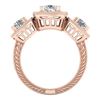 Image 3 : 2.75 ctw Cushion VS/SI Diamond Art Deco 3 Stone Ring 18k Rose Gold - REF-609H3R
