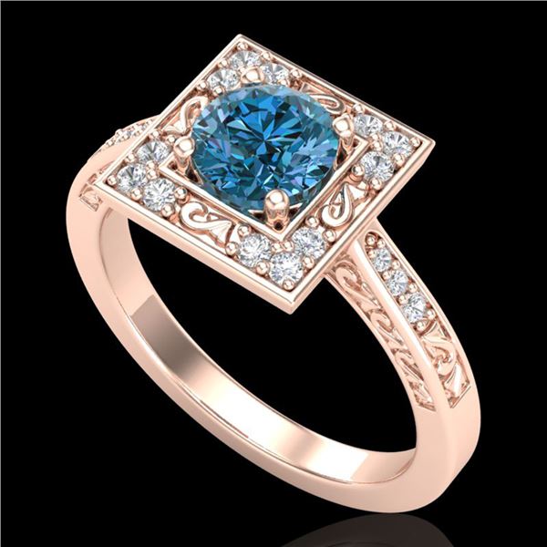 1.1 ctw Intense Blue Diamond Engagment Art Deco Ring 18k Rose Gold - REF-169R3K