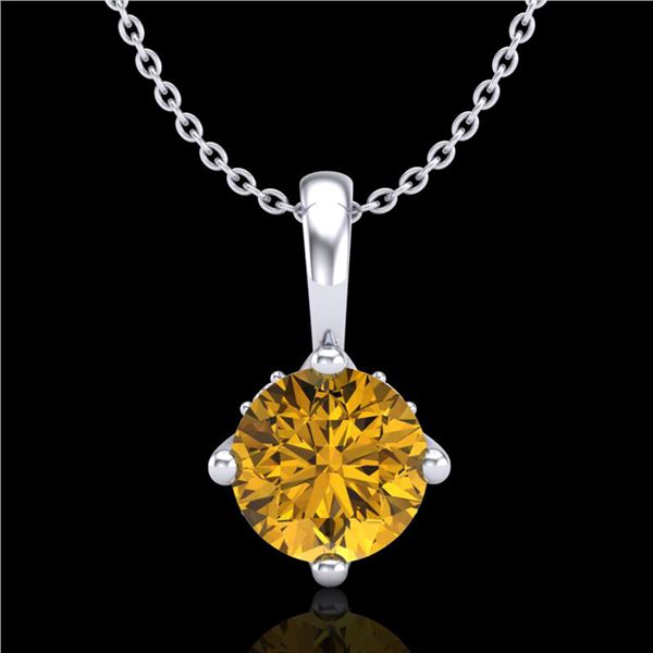 0.82 ctw Intense Fancy Yellow Diamond Art Deco Necklace 18k White Gold - REF-136K4Y