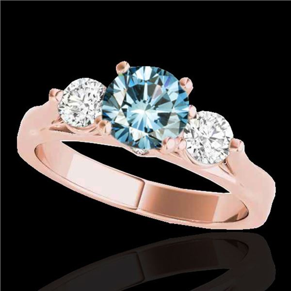 1.75 ctw SI Certified Fancy Blue Diamond 3 Stone Ring 10k Rose Gold - REF-197X8A