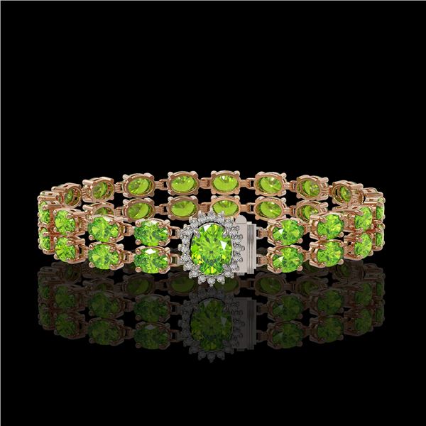 26.52 ctw Peridot & Diamond Bracelet 14K Rose Gold - REF-244N8F