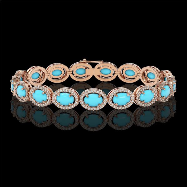 15.83 ctw Turquoise & Diamond Micro Pave Halo Bracelet 10k Rose Gold - REF-260H8R