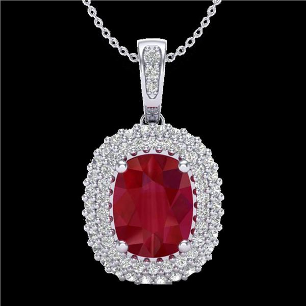 3.15 ctw Ruby & Micro Pave VS/SI Diamond Necklace 18k White Gold - REF-90H2R