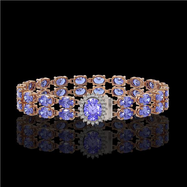 28.22 ctw Tanzanite & Diamond Bracelet 14K Rose Gold - REF-400M2G