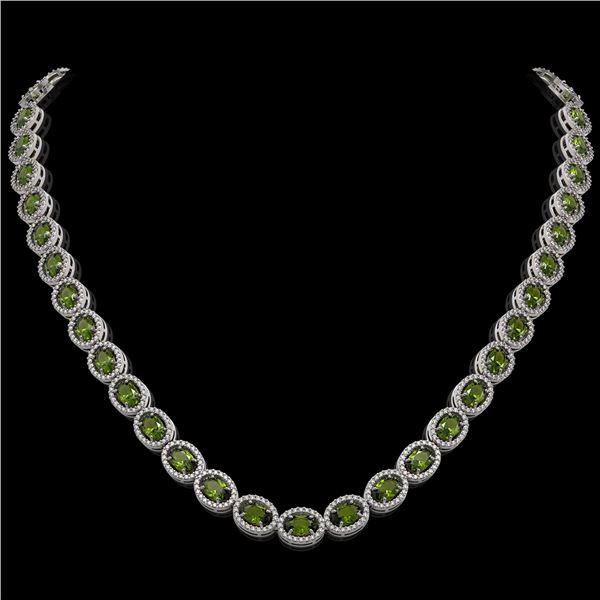 31.1 ctw Tourmaline & Diamond Micro Pave Halo Necklace 10k White Gold - REF-600R2K