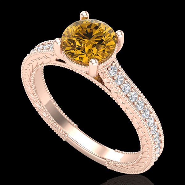 1.45 ctw Intense Fancy Yellow Diamond Art Deco Ring 18k Rose Gold - REF-290X9A