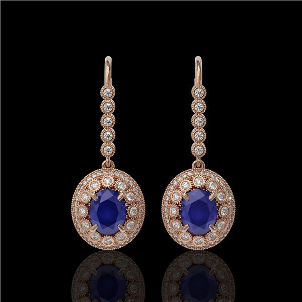 9.25 ctw Certified Sapphire & Diamond Victorian Earrings 14K Rose Gold - REF-243M5G