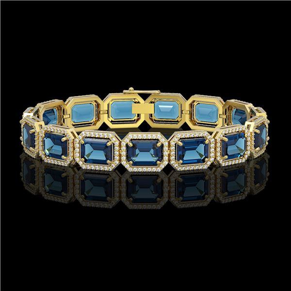 35.61 ctw London Topaz & Diamond Micro Pave Halo Bracelet 10k Yellow Gold - REF-337R3K