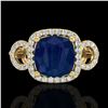 Image 1 : 3.15 ctw Sapphire & Micro VS/SI Diamond Certified Ring 18k Yellow Gold - REF-76K8Y