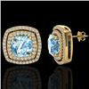 Image 2 : 4.05 ctw Sky Blue Topaz & Micro VS/SI Diamond Earrings 18k Yellow Gold - REF-104K4Y