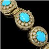 Image 3 : 38.17 ctw Turquoise & Diamond Victorian Bracelet 14K Yellow Gold - REF-1179N3F