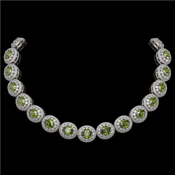 99.35 ctw Tourmaline & Diamond Victorian Necklace 14K White Gold - REF-2947W8H