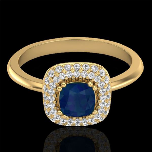 1.16 ctw Sapphire & Micro VS/SI Diamond Ring Halo 18k Yellow Gold - REF-80K2Y