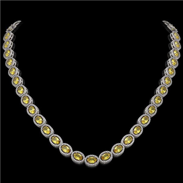 28.52 ctw Fancy Citrine & Diamond Micro Pave Halo Necklace 10k White Gold - REF-600Y2X