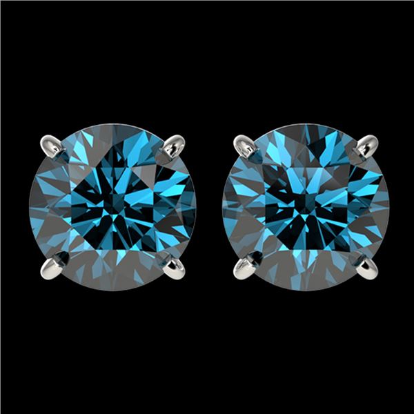 2.56 ctw Certified Intense Blue Diamond Stud Earrings 10k White Gold - REF-257H8R