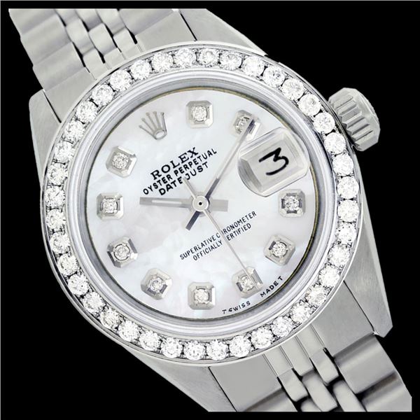 Rolex Ladies Stainless Steel, Diam Dial & Diam/Emerald Bezel, Sapphire Crystal