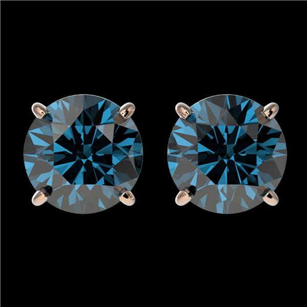 2.11 ctw Certified Intense Blue Diamond Stud Earrings 10k Rose Gold - REF-181G6W