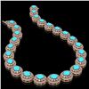 Image 2 : 86.75 ctw Turquoise & Diamond Victorian Necklace 14K Rose Gold - REF-2583G6W