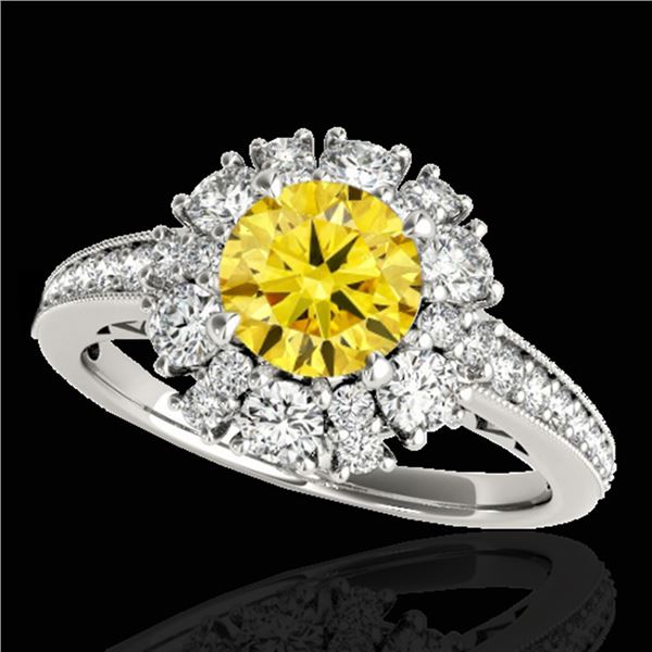 2.16 ctw Certified SI/I Fancy Intense Yellow Diamond Ring 10k White Gold - REF-200N5F