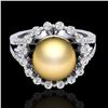 Image 1 : 0.83 CT Micro Pave VS/SI Diamond & Golden Pearl Ring 18k White Gold - REF-85M5G