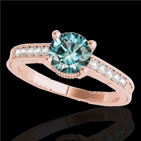 1.2 ctw SI Certified Fancy Blue Diamond Antique Ring 10k Rose Gold - REF-125A5N