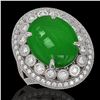 Image 1 : 9.27 ctw Jade & Diamond Victorian Ring 14K White Gold - REF-245R5K