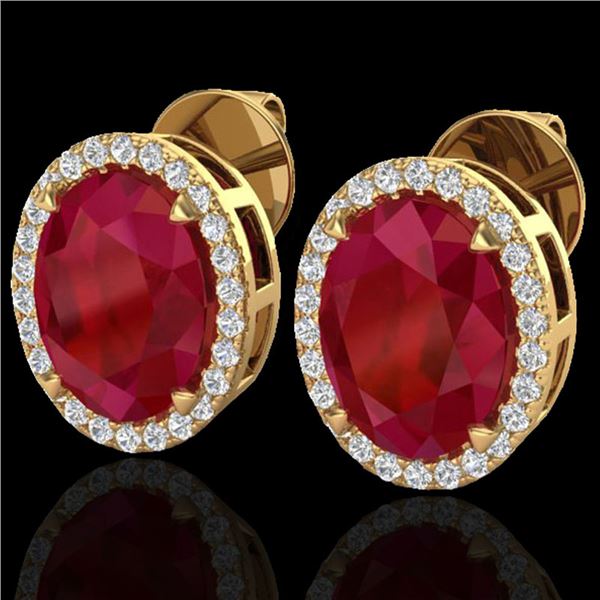 5.50 ctw Ruby & Micro VS/SI Diamond Halo Earrings 18k Yellow Gold - REF-81X8A