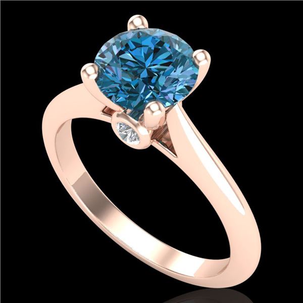 1.6 ctw Intense Blue Diamond Engagment Art Deco Ring 18k Rose Gold - REF-216M8G