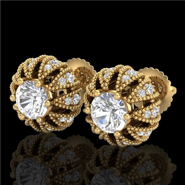 2.01 ctw VS/SI Diamond Art Deco Micro Pave Stud Earrings 18k Yellow Gold - REF-272K8Y