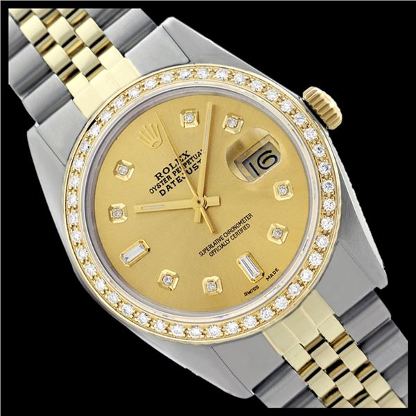 Rolex Men's Two Tone 14K Gold/SS, QuickSet, Diamond Dial & Diamond Bezel