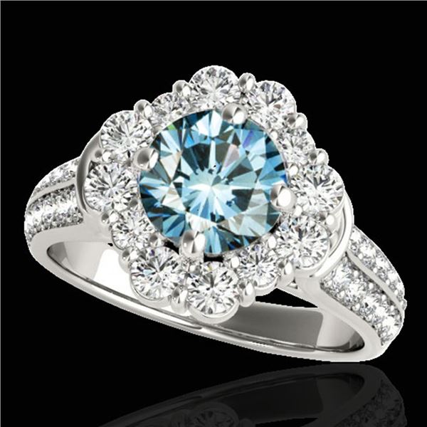 2.81 ctw SI Certified Fancy Blue Diamond Halo Ring 10k White Gold - REF-231A8N