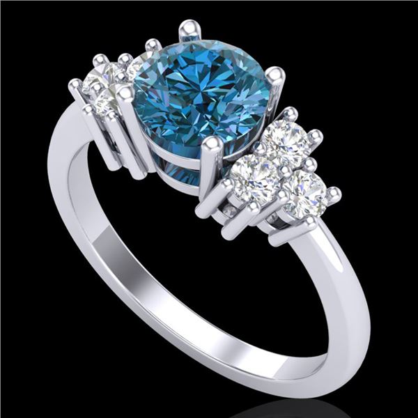 1.25 ctw Fancy Intense Blue Diamond Art Deco Ring 18k White Gold - REF-209M3G