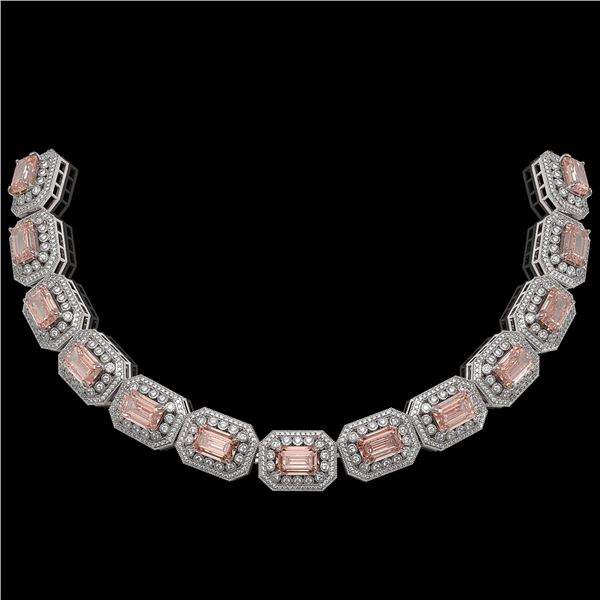 117.15 ctw Morganite & Diamond Victorian Necklace 14K White Gold - REF-4065N3F