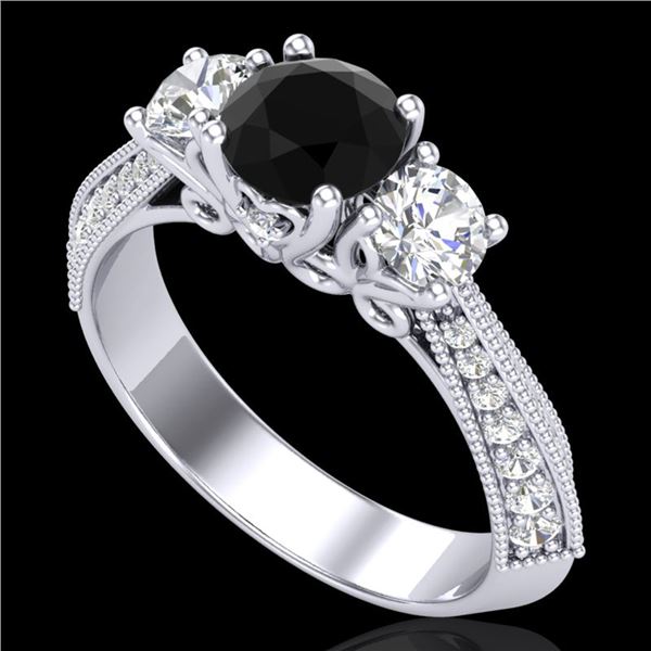 1.81 ctw Fancy Black Diamond Art Deco 3 Stone Ring 18k White Gold - REF-180Y2X
