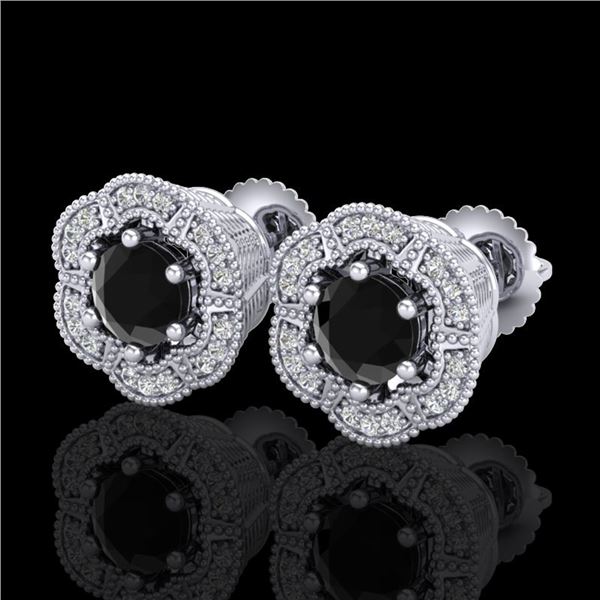 1.51 ctw Fancy Black Diamond Art Deco Stud Earrings 18k White Gold - REF-107Y3X