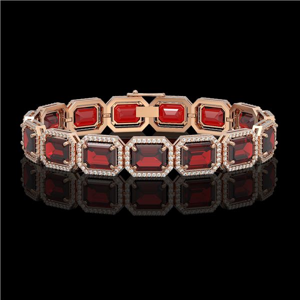33.41 ctw Garnet & Diamond Micro Pave Halo Bracelet 10k Rose Gold - REF-318X2A