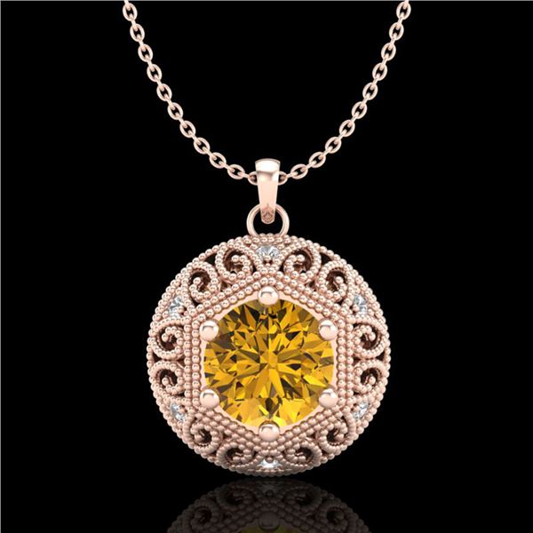 1.11 ctw Intense Fancy Yellow Diamond Art Deco Necklace 18k Rose Gold - REF-236K4Y