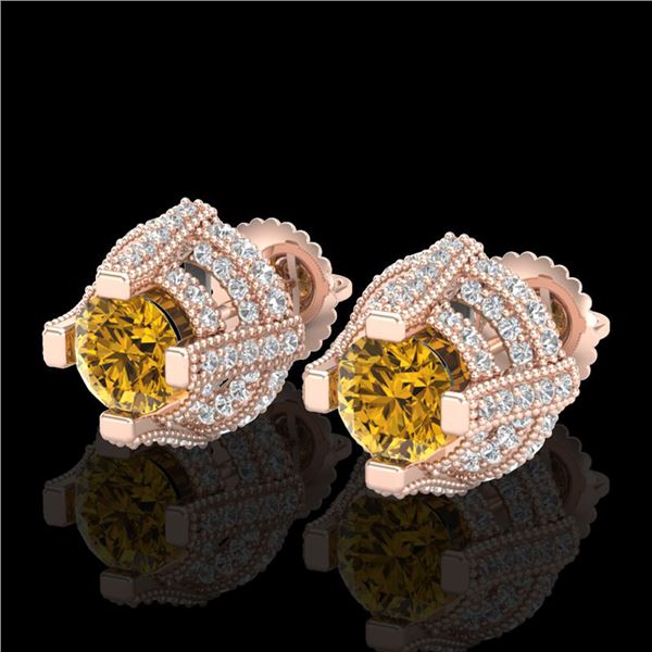 2.75 ctw Intense Fancy Yellow Diamond Micro Pave Earrings 18k Rose Gold - REF-263W6H
