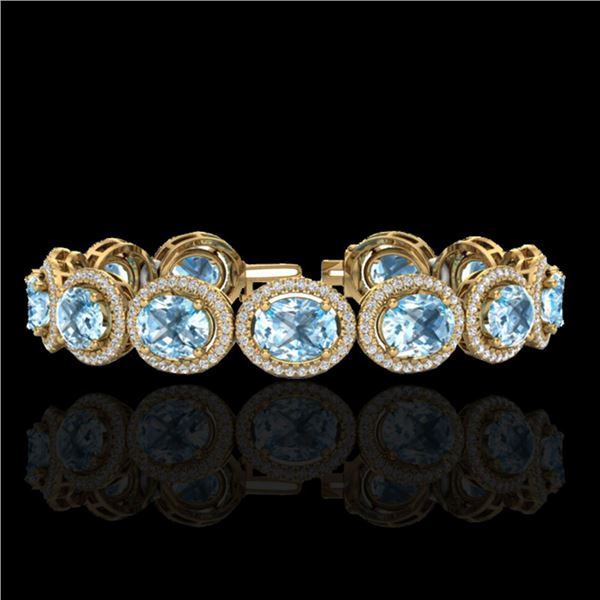 30 ctw Sky Blue Topaz & Micro Pave VS/SI Diamond Bracelet 10k Yellow Gold - REF-360X2A
