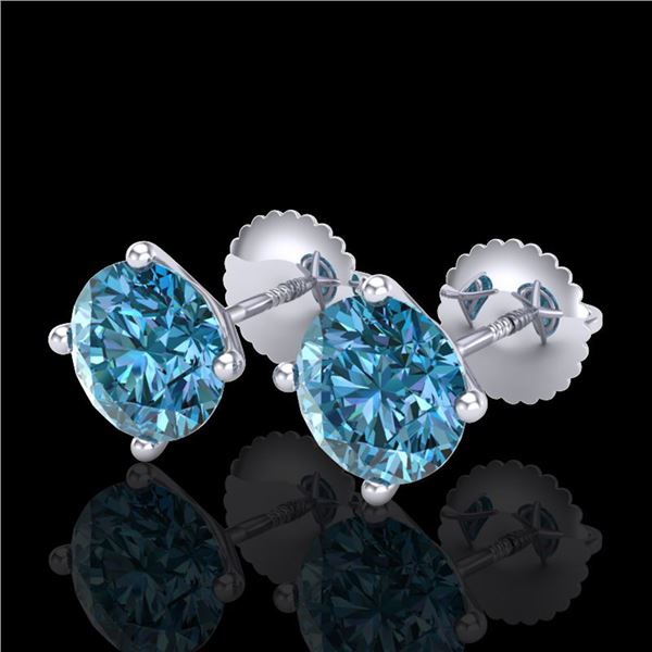 2.5 ctw Fancy Intense Blue Diamond Art Deco Earrings 18k White Gold - REF-265M9G