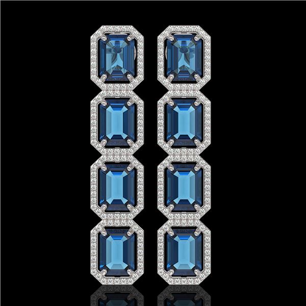 18.99 ctw London Topaz & Diamond Micro Pave Halo Earrings 10k White Gold - REF-184H4R