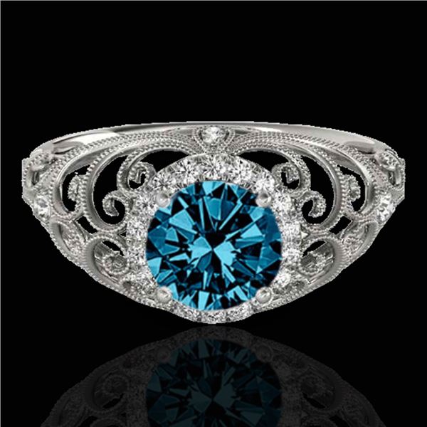 1.22 ctw SI Certified Fancy Blue Diamond Halo Ring 10k White Gold - REF-128R2K