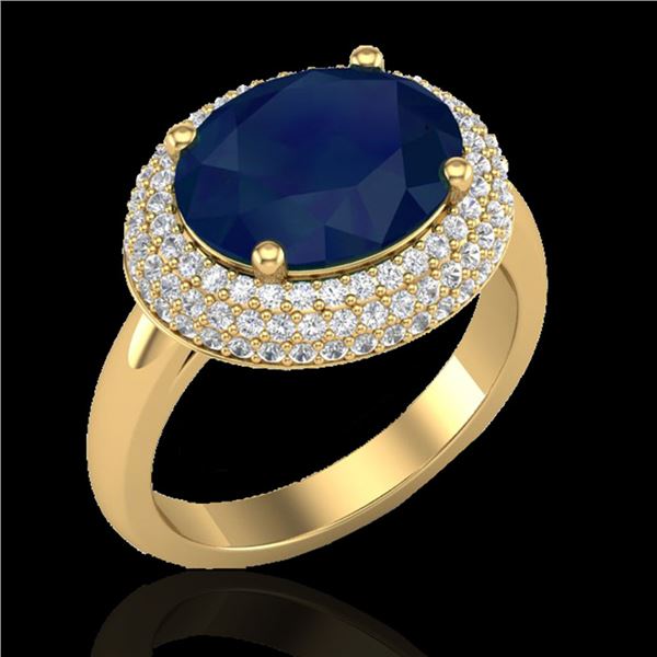 4.50 ctw Sapphire & Micro Pave VS/SI Diamond Ring 18k Yellow Gold - REF-119A6N