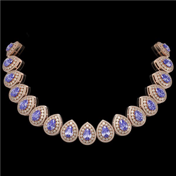 108.42 ctw Tanzanite & Diamond Victorian Necklace 14K Rose Gold - REF-5818R2K